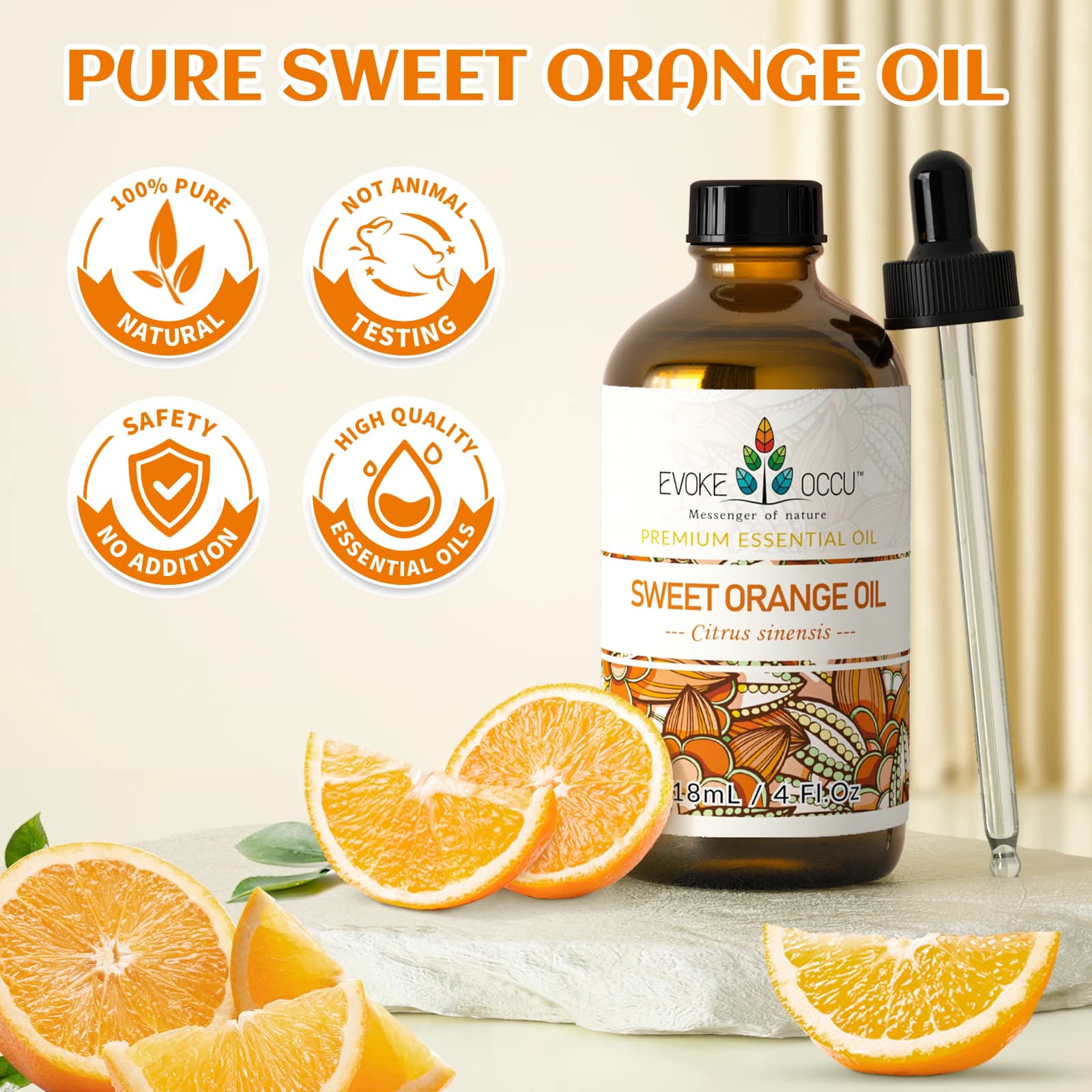 Huile essentielle d'orange douce EVOKE OCCU, 4 fl.oz. Huile essentielle de citron pure pour massage, fabrication de bougies DIY, diffuseur d'air frais, humidificateur