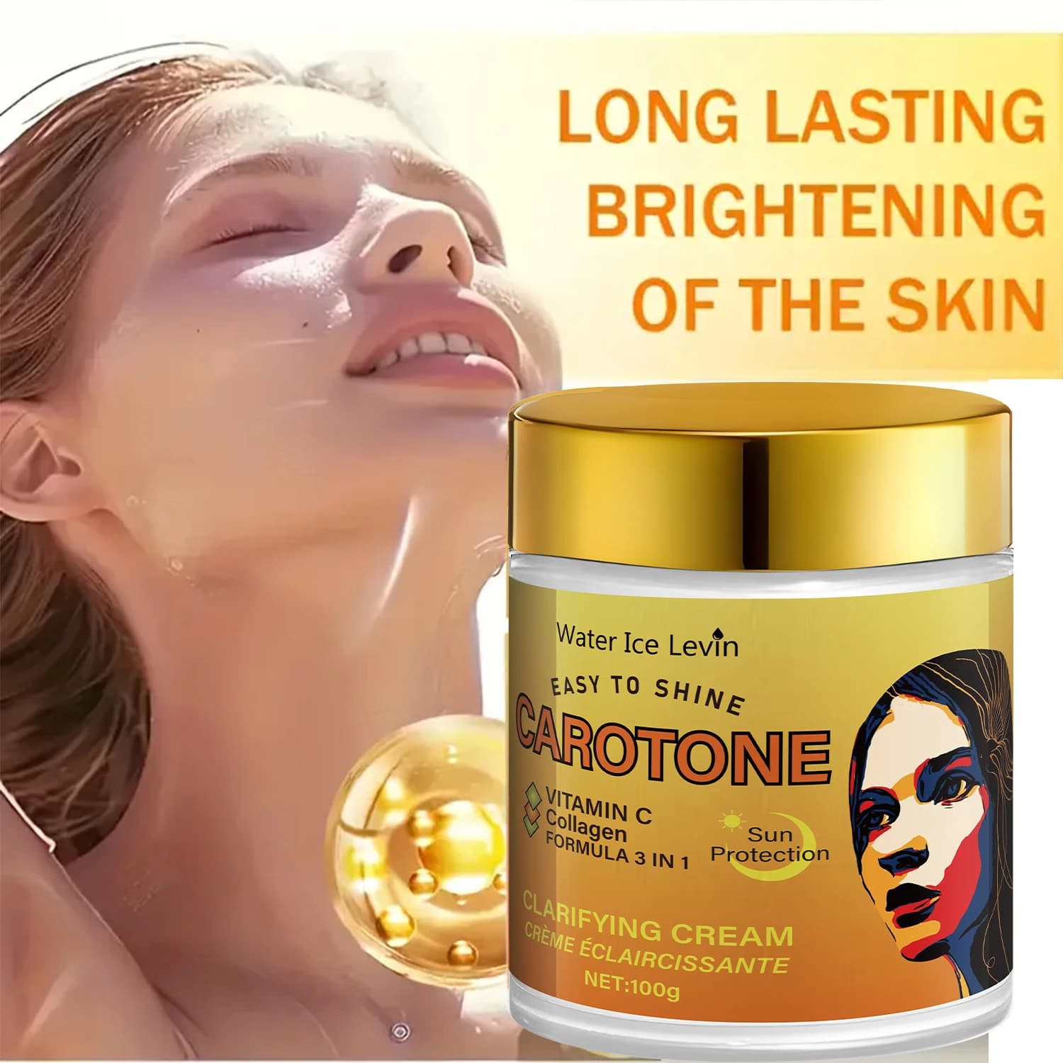 Crème visage riche en bêta-carotène, éclaircissante et antioxydante, hydratante et hydratante en profondeur au collagène, texture légère et non grasse, adaptée aux peaux sensibles