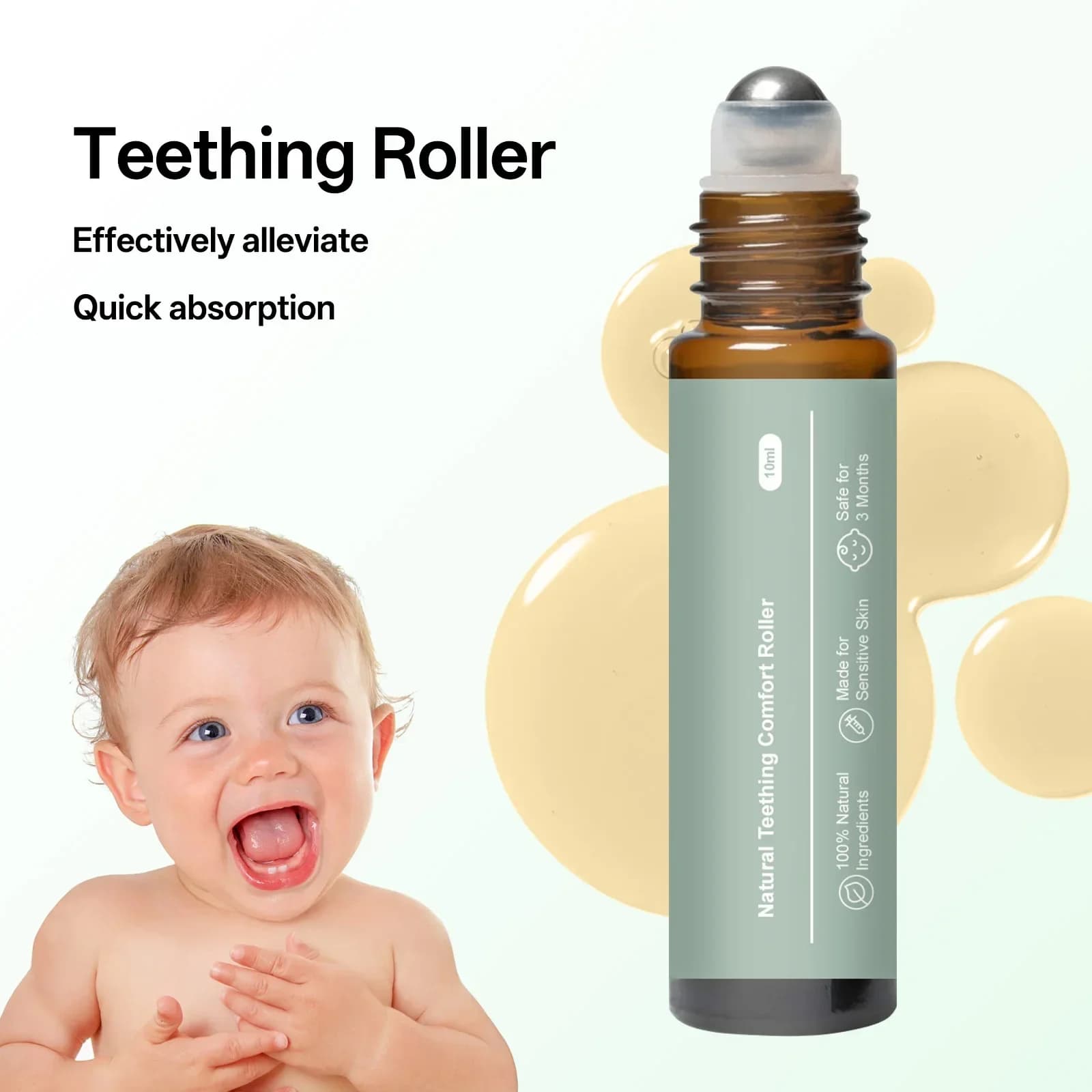 Rouleau de soulagement des gencives pour bébé bio 10 ml - Avec huile d'arbre à thé et vitamine E, massage doux pour les gencives sensibles, à partir de 3 mois+