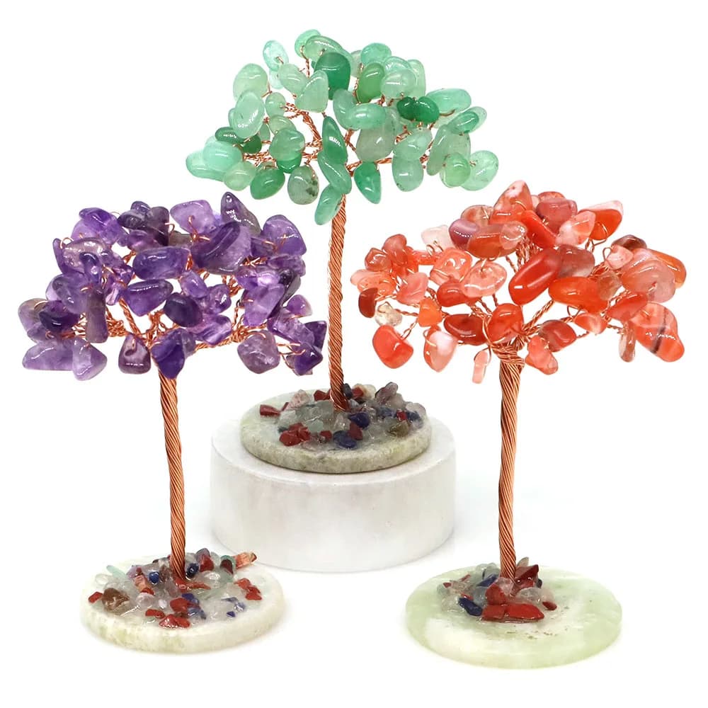 Arbre d'argent cristal naturel pierre de guérison Base Reiki Quartz pierres précieuses fil de cuivre enveloppé plante artisanat Feng Shui décor à la maison cadeaux