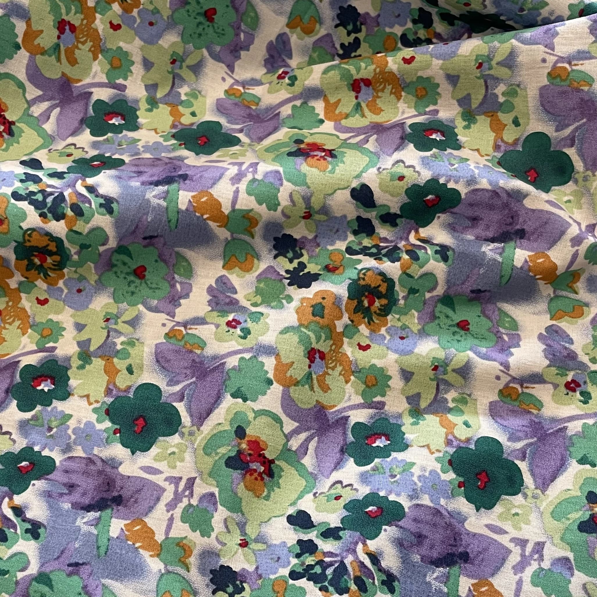 Tissu popeline 100% coton à motifs de fleurs peintes à l'huile vertes pour la couture de vêtements pour enfants et bébés, robes, jupes, bricolage fait main