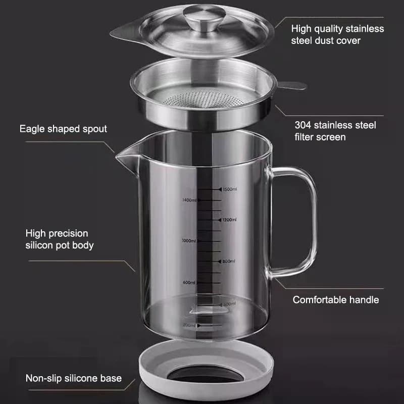 Crépine d'huile en verre et acier inoxydable, 1l/1,5 l, récipient, pichet, boîte de rangement avec filtre, Pot d'huile de cuisson pour outils ménagers de cuisine