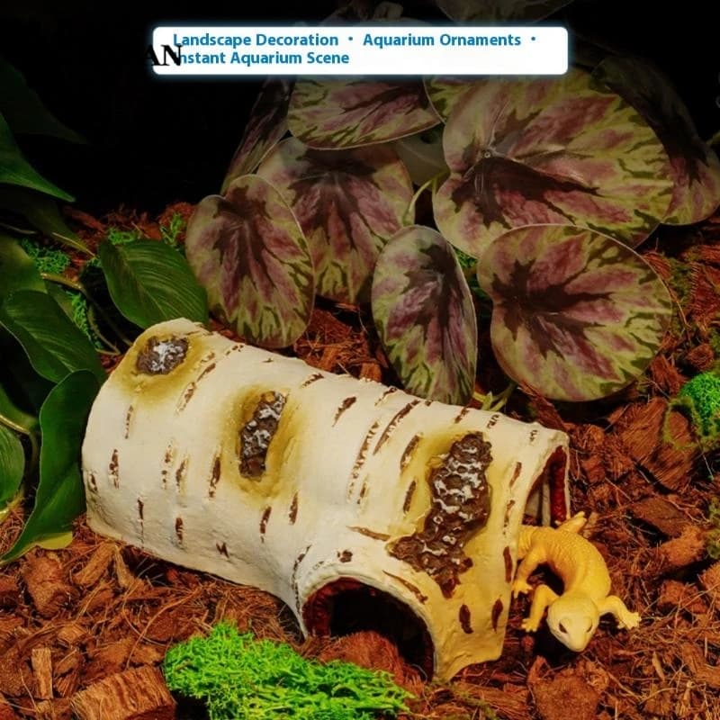 Grotte de cachette pour reptiles – Abri durable en résine à texture de bois de bouleau pour lézards et amphibiens, idéal pour perdre, détendre et jouer