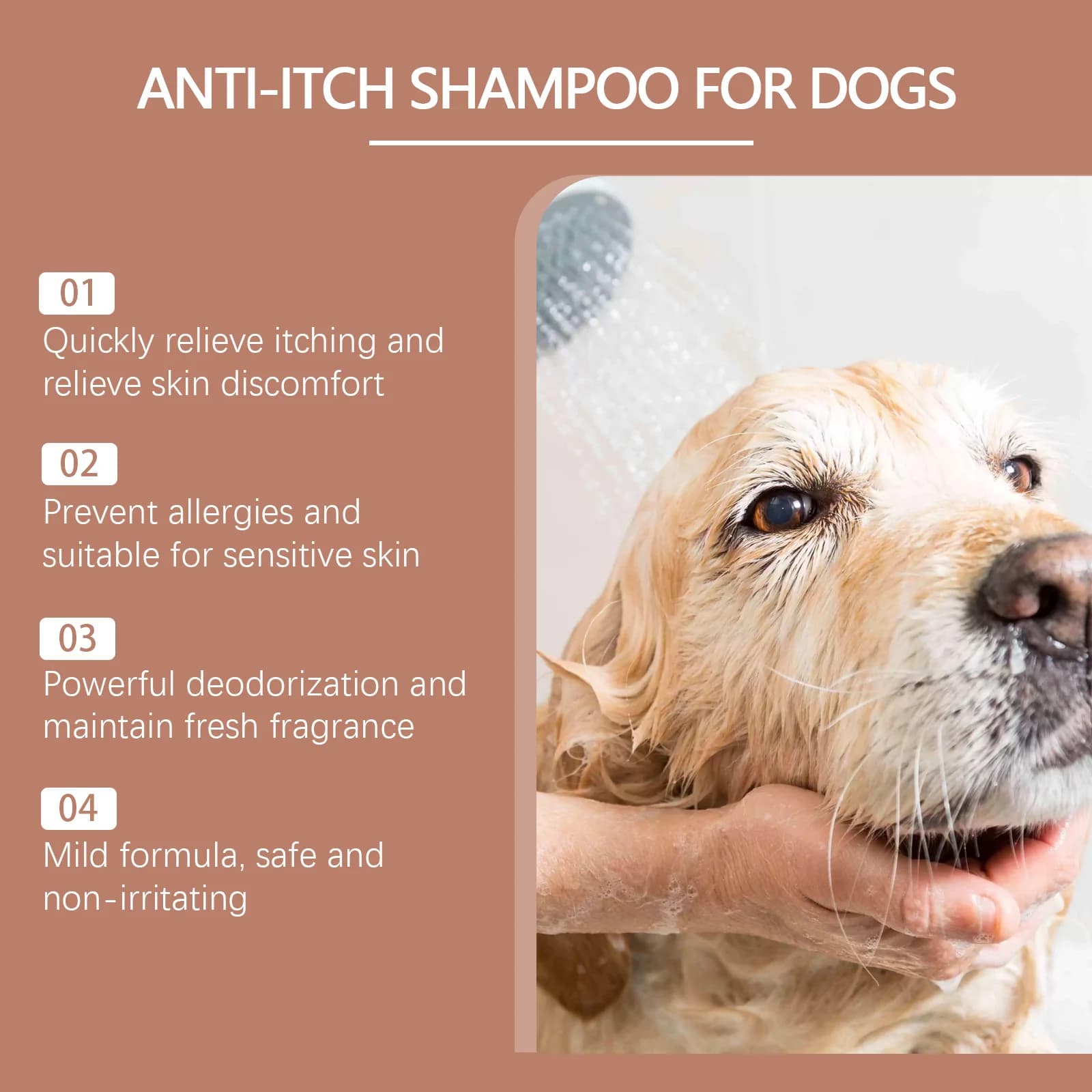 Shampoing Anti-démangeaisons avec huile de noix de coco pour chiens, prévient la sécheresse, soulage les démangeaisons, nettoyage en profondeur des poils de chien, shampoing de lavage des animaux de c