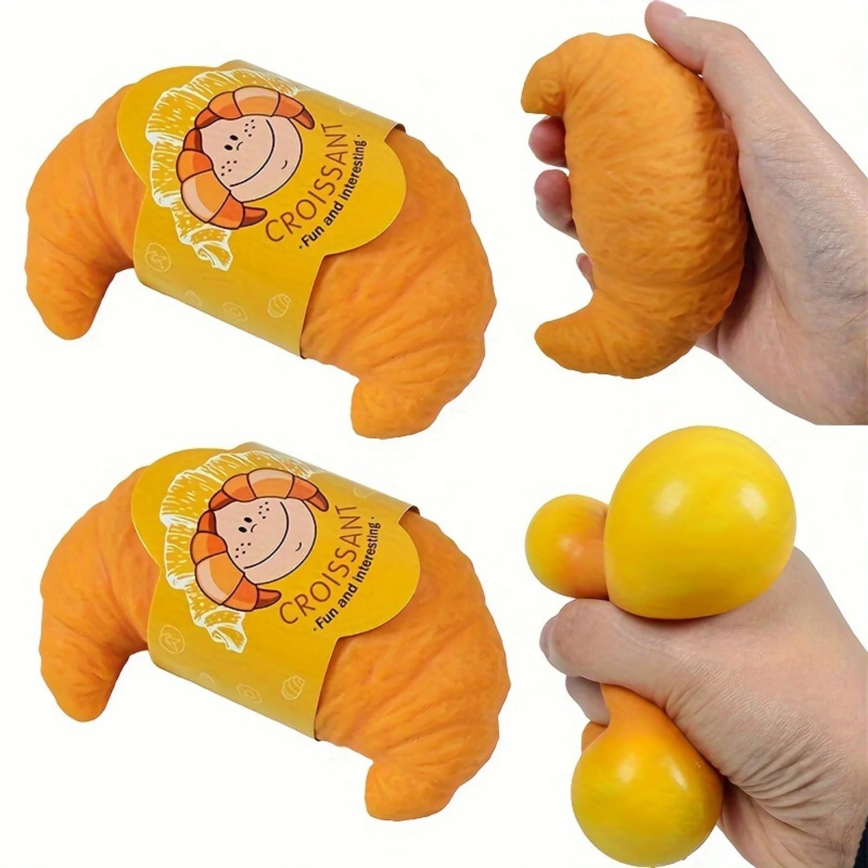Jouet Squishy Croissant Réaliste à Remontée Lente, Anti-Stress en Forme de Pain Moelleux pour Bureau