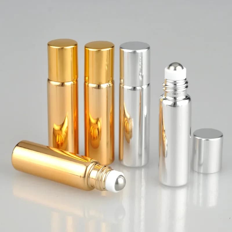 Bouteille rechargeable à rouleau métallique de 5/10ML, huiles essentielles, bouteilles de parfum en verre à rouler, conteneur de cosmétiques, lotion, vaporisateur atomiseur