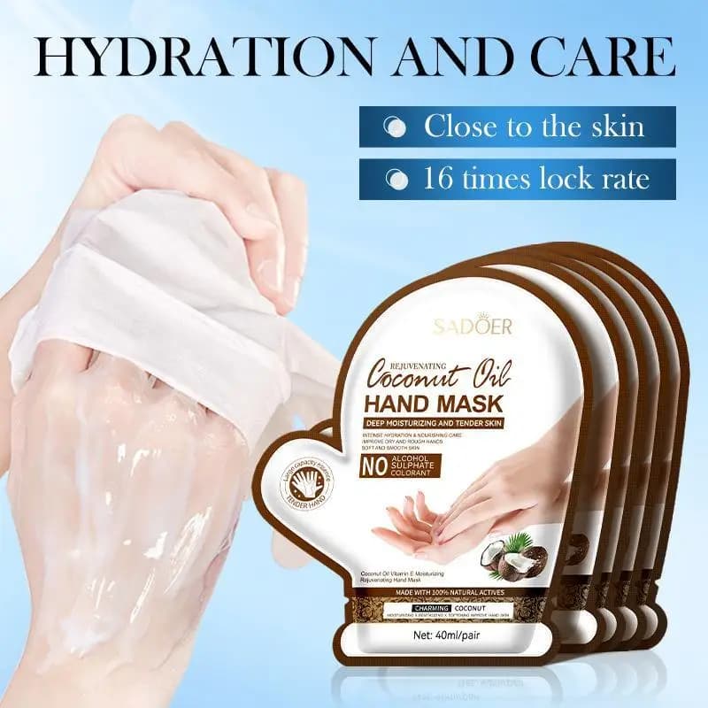 Masque pour les mains à l'huile de coco et à la vitamine E