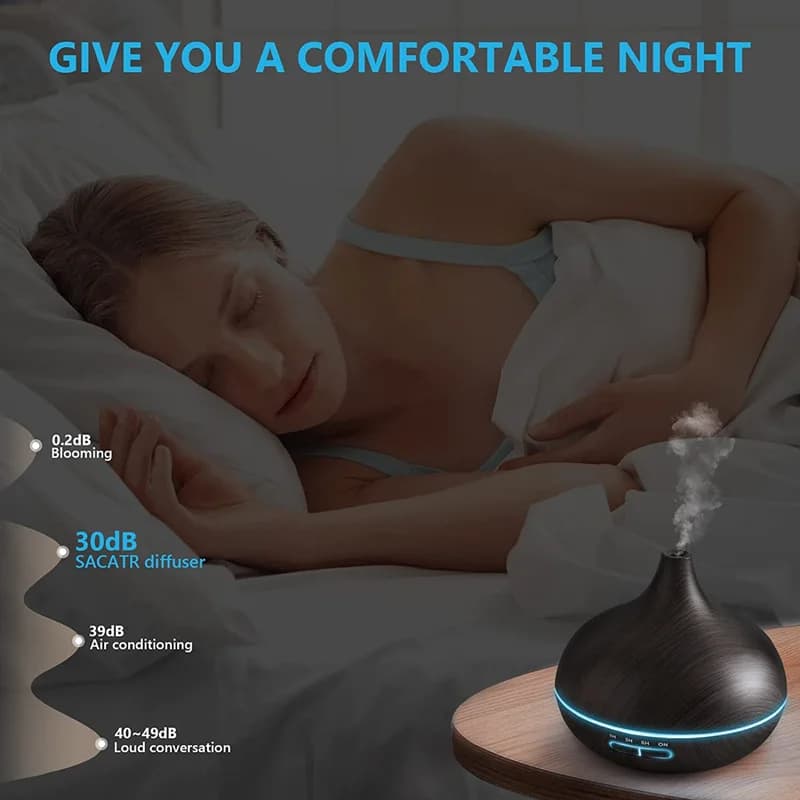 Diffuseur d'arômes USB en bois, diffuseur d'huiles essentielles avec 7 lumières LED pour documents et télécommande, humidificateur d'air USB 62, 550ml