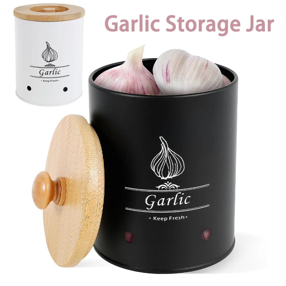 Pot de rangement pour gardien d'ail, boîte de rangement polyvalente pour oignon, pomme de terre, ail avec couvercle en bois, récipients alimentaires avec trous d'aération pour la maison