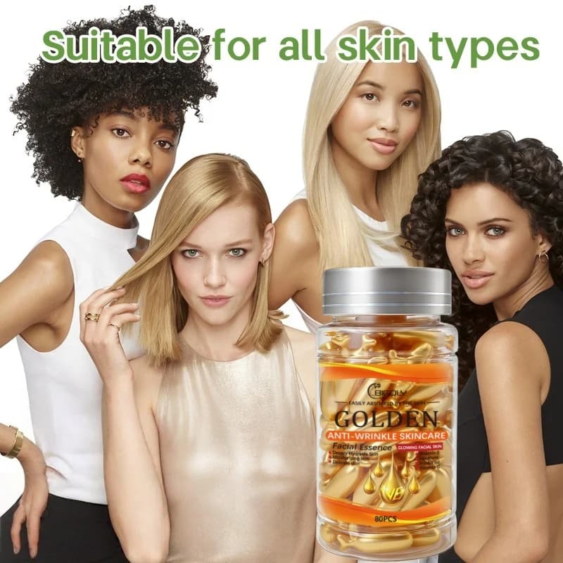 80 capsules de sérum anti-rides pour le visage, riches en vitamines C, E et squalane, hydratent et nourrissent la peau, la rendant lisse et délicate, conditionnées en forme de capsule, hygiéniques et 