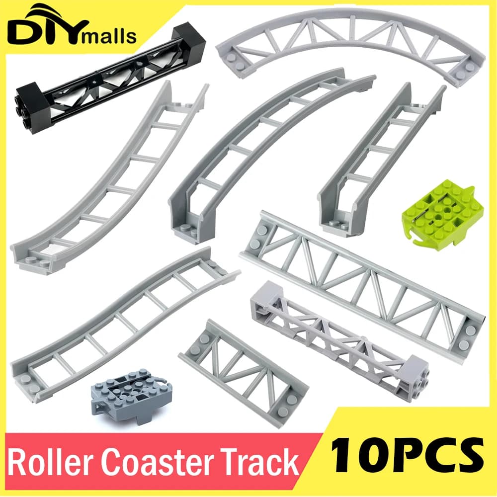 Rails de piste de montagnes russes grises, 10 pièces, petites pièces techniques de Paticle, bloc de construction MOC Compatible avec legoeds 25061 26559 26560