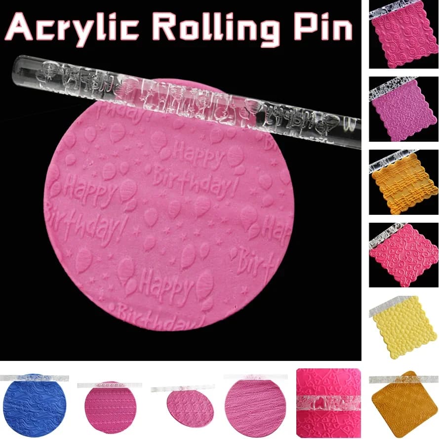 Rouleau à pâtisserie en acrylique conçu pour Impression de gâteau Fondant, rouleau à pâtisserie, accessoires de cuisine, outils de cuisson en gaufrage, 1 pièce