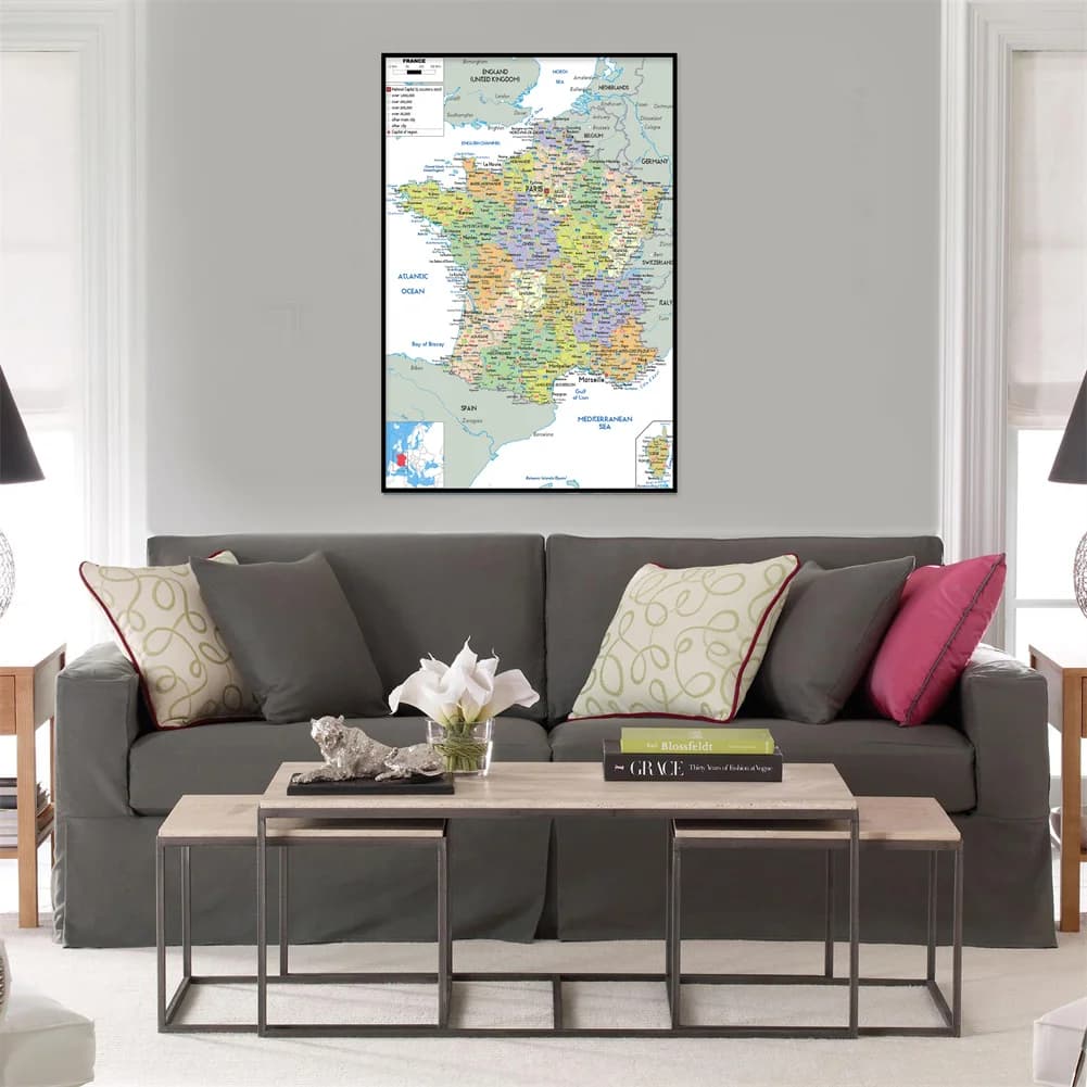 Carte administrative de la France, affiche non encadrée, impressions artistiques pour la maison, la salle, le bureau, fournitures éducatives