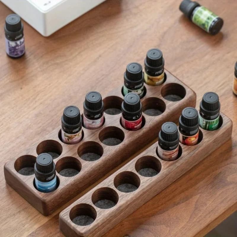 Support de rangement en bois de noyer pour huiles essentielles et cosmétiques, présentoir Vertical de bureau en bois, salle de bains, cuisine, ménage avec cloison