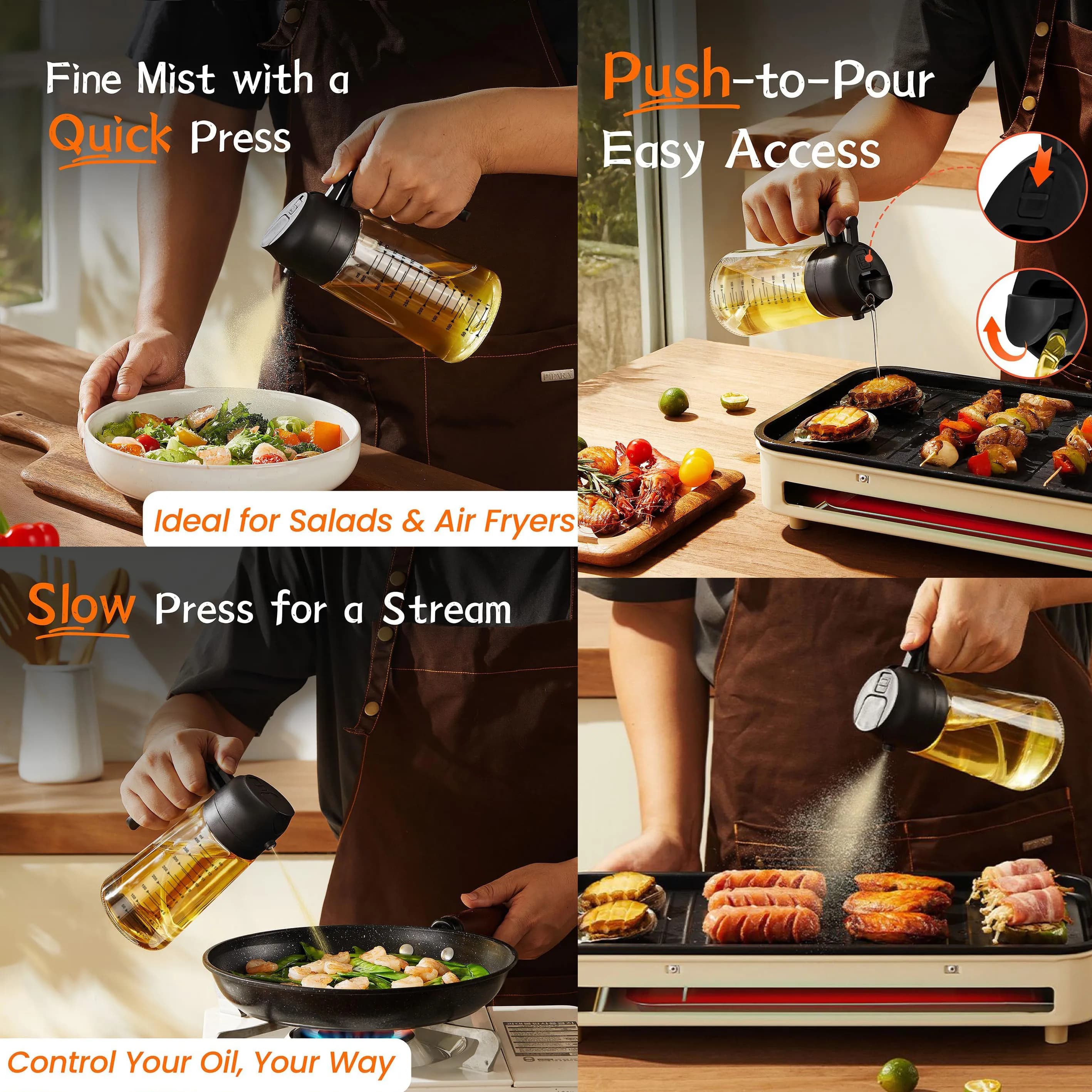 Pulvérisateur d'huile d'olive en verre de 16Oz/470Ml pour la cuisson – Bouteille distributrice