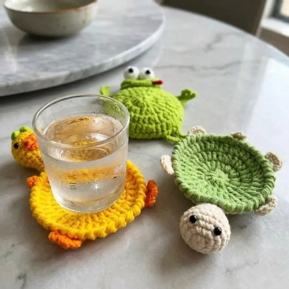 Sous-verre tortue en crochet mignon et amusant, tissé à la main, antidérapant, résistant à la chaleur, nouveauté, décoration de bureau