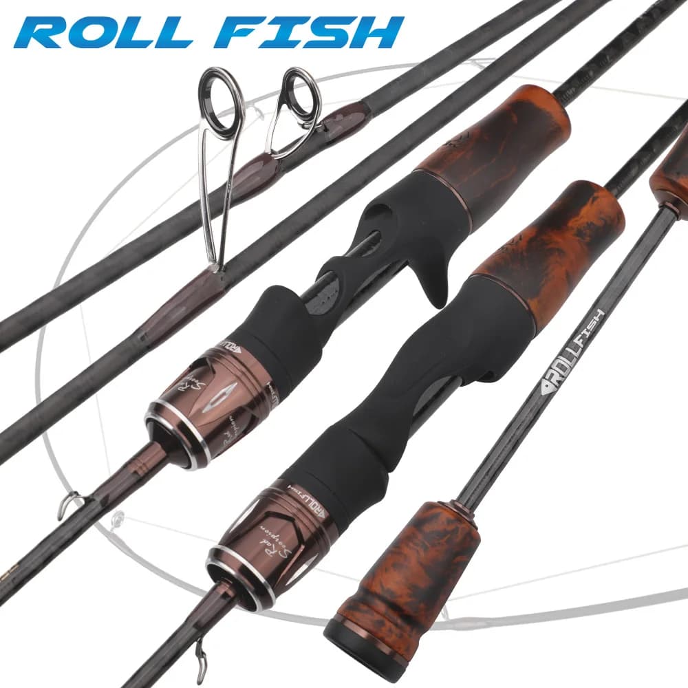 ROLLFISH Canne à pêche spinning/casting en carbone ultra souple avec poignée en bois massif, action rapide, 1,38-1,8m