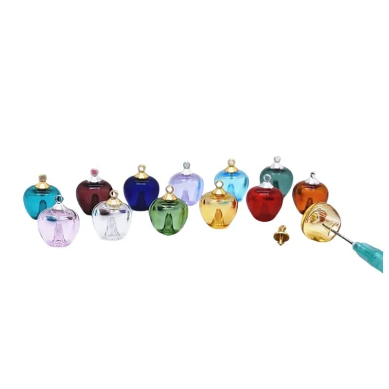 Bouteille en verre de pomme de couleur, pendentif diffuseur de parfum, huile essentielle rechargeable, aromathérapie avec bouchon de perles pour la fabrication de bijoux, 1 pièce