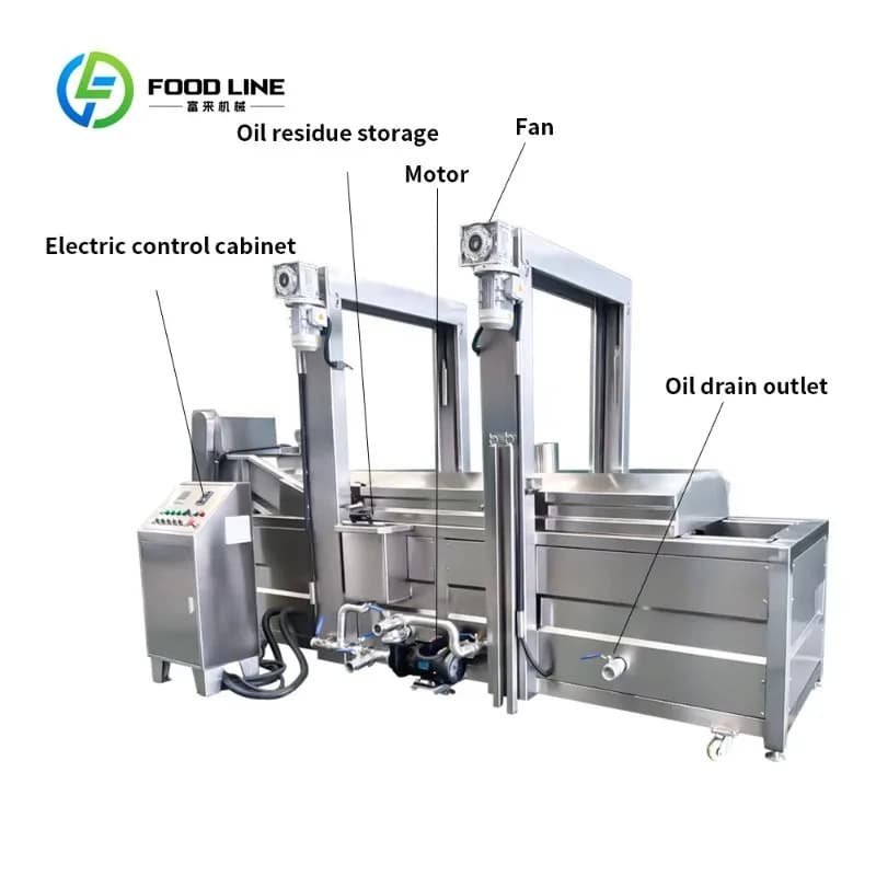 Machine de friture industrielle automatique continue personnalisée avec filtration d'huile intégrée pour fruits de mer/légumes