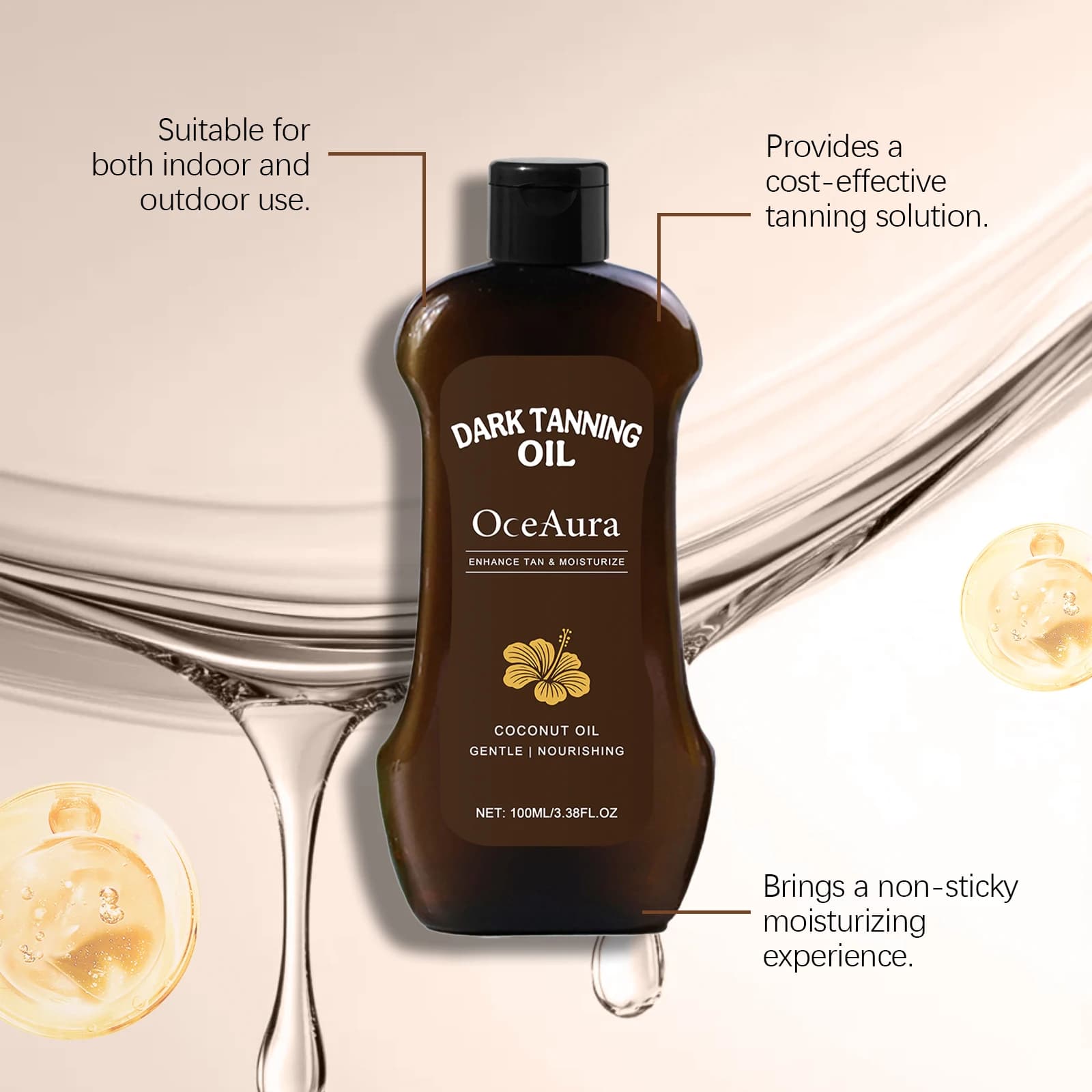 Huile de Bronzage Coco Effet Bronze Intense Naturel Longue Durée Imperméable Hydratante Lissante Pour Plage et Extérieur Auto-Bronzante