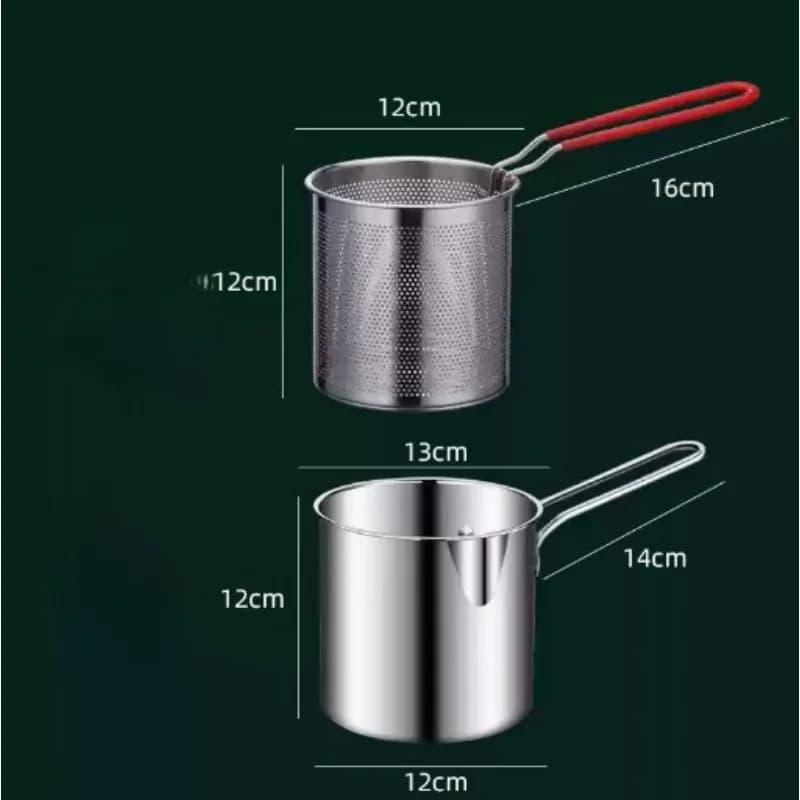 Petit Pot de friteuse en acier inoxydable de 1200ml, avec longue poignée et panier de passoire, économie d'huile pour cuisinière à Induction, cuisinière à gaz pour la maison