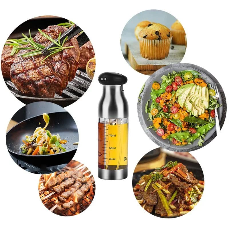 Bouteilles de vinaigre d'huile à Double tête en acier inoxydable de 200ml, Spray d'huile pour salade BBQ, distributeur d'huile pour cuisine, outils de cuisson