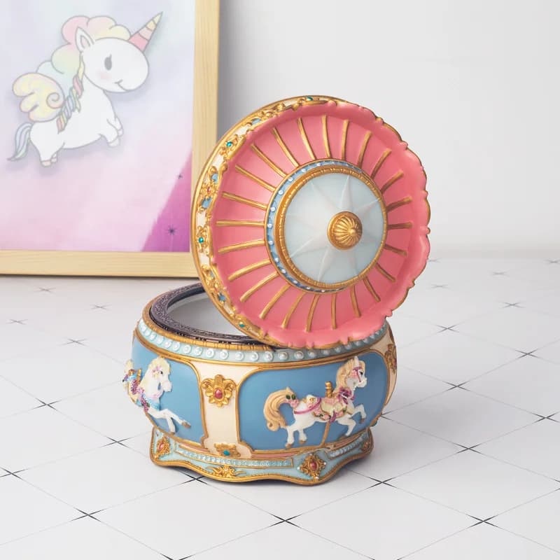 Boîte à musique carrousel Merry-Go-Round avec mouvement Sankyo à 18 notes – Cadeau musical exquis pour filles
