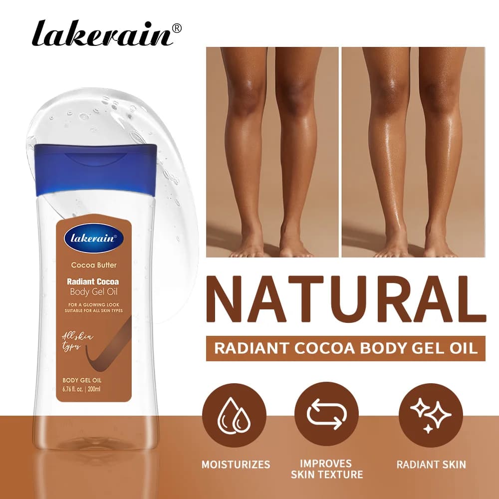 Huile de Gel pour le corps au cacao rayonnante, hydratation hydratante pour les soins de la peau sèche, traitement au beurre brillant, soin nourrissant pour la peau du corps