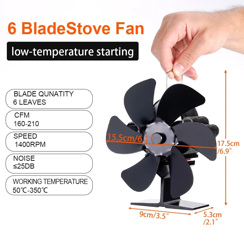 Ventilateur de poêle silencieux à 6 lames, distribution efficace de la chaleur, Ecofan, poêle à bois, poêle à granulés, cheminée domestique, 62