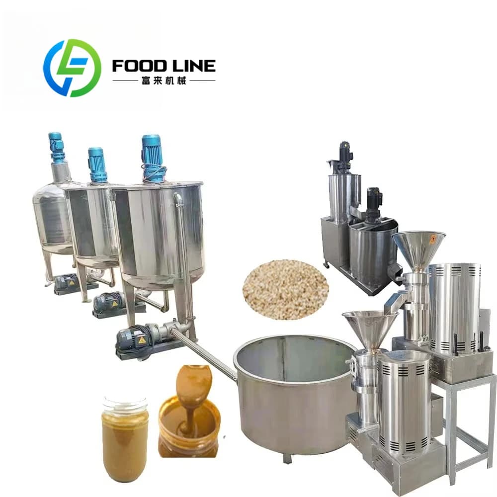 Machines de ligne de production de pâte d'arachide de Tahini de beurre d'amande et de sésame pour la fabrication de beurre de soja de noix, processeur de matière première