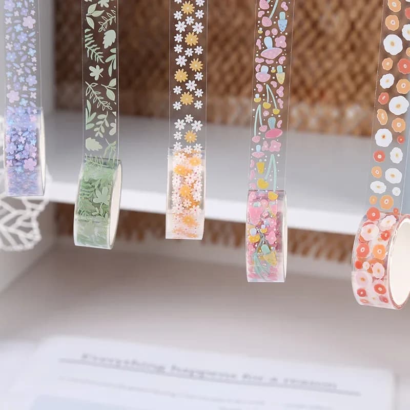 Ruban adhésif Transparent Kawaii, 5 rouleaux, matériel décoratif pour carnet de croquis, fournitures scolaires, papeterie japonaise, DIY bricolage