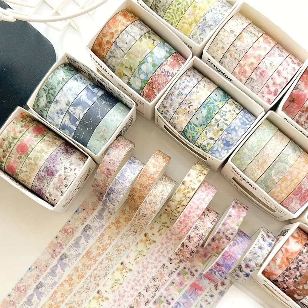 5 rouleaux de ruban Washi floral, autocollant auto-adhésif sans trace, ruban décoratif en papier pour journal, album photo, agenda quotidien, décoration de fête