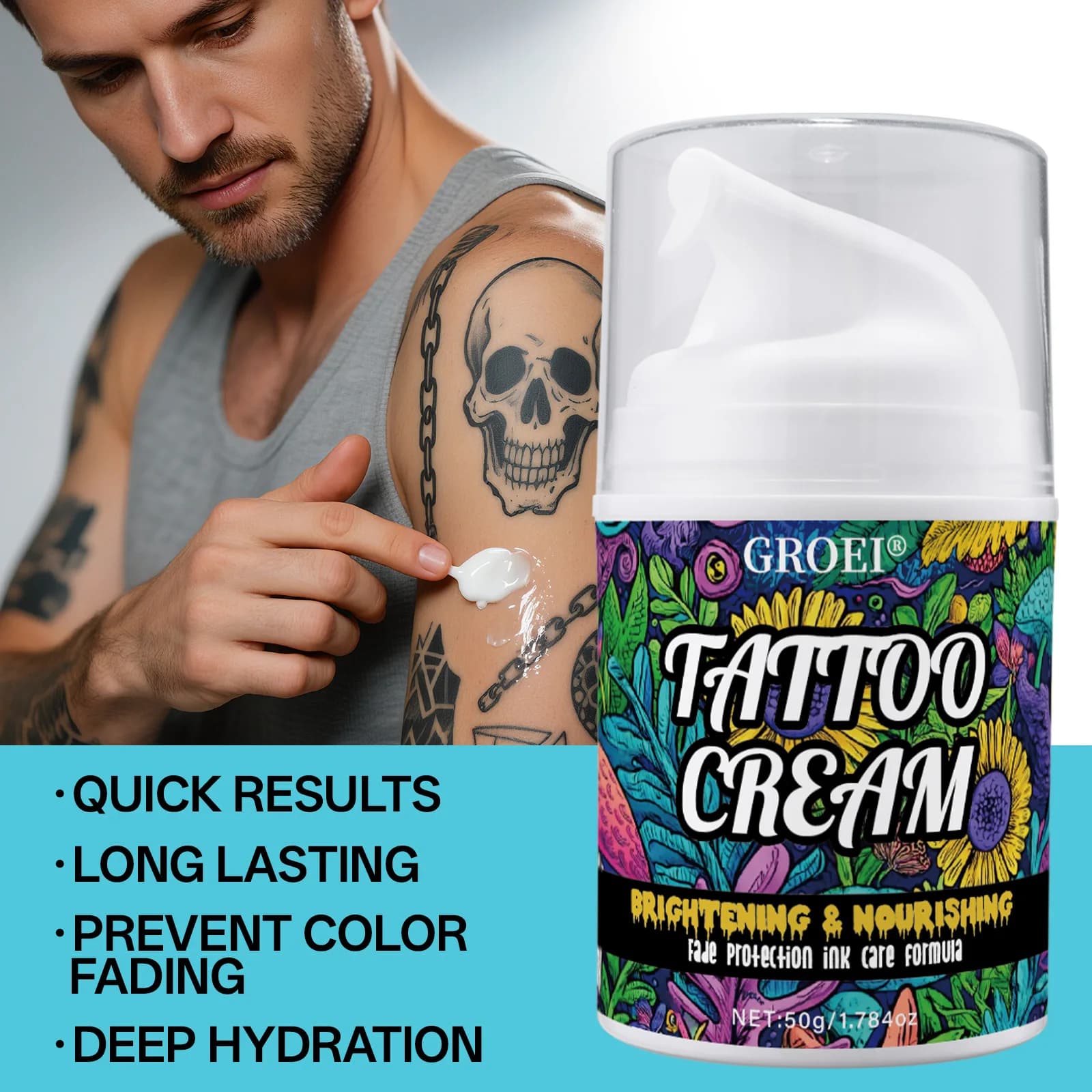 Baume cicatrisant pour tatouages à la Centella et à la noix de coco - Crème post-tatouage qui prévient la décoloration