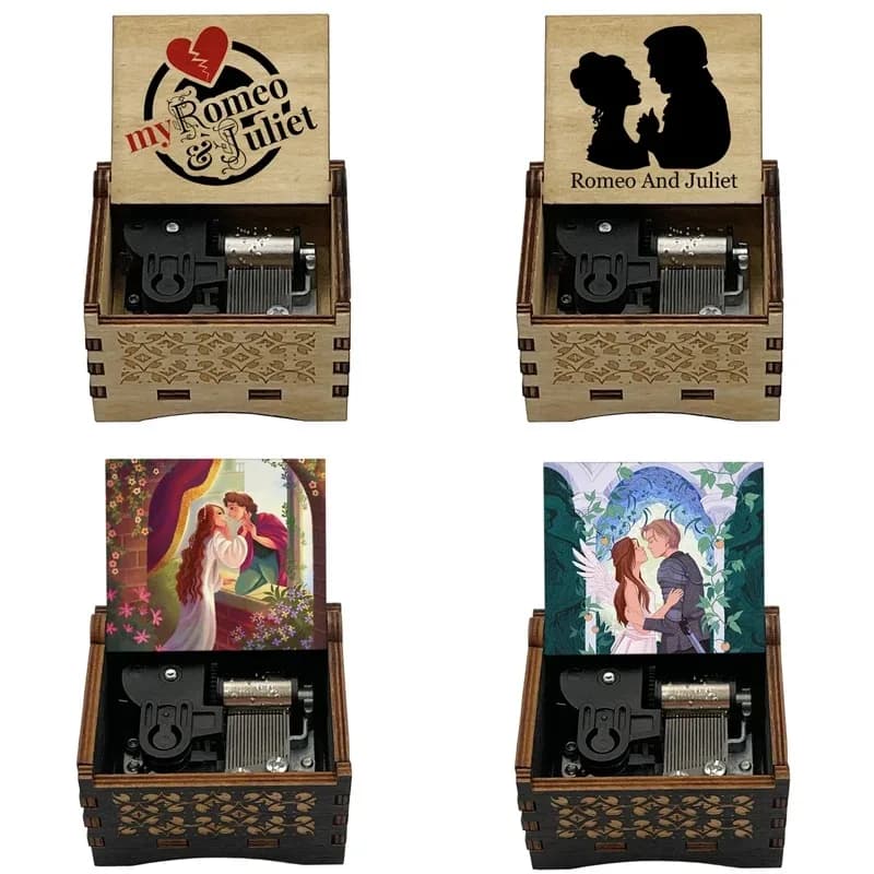 Boîte à musique en bois à manivelle, 18 notes, avec la chanson du film Roméo et Juliette, 'A Time For Us', cadeau souvenir pour la Saint-Valentin