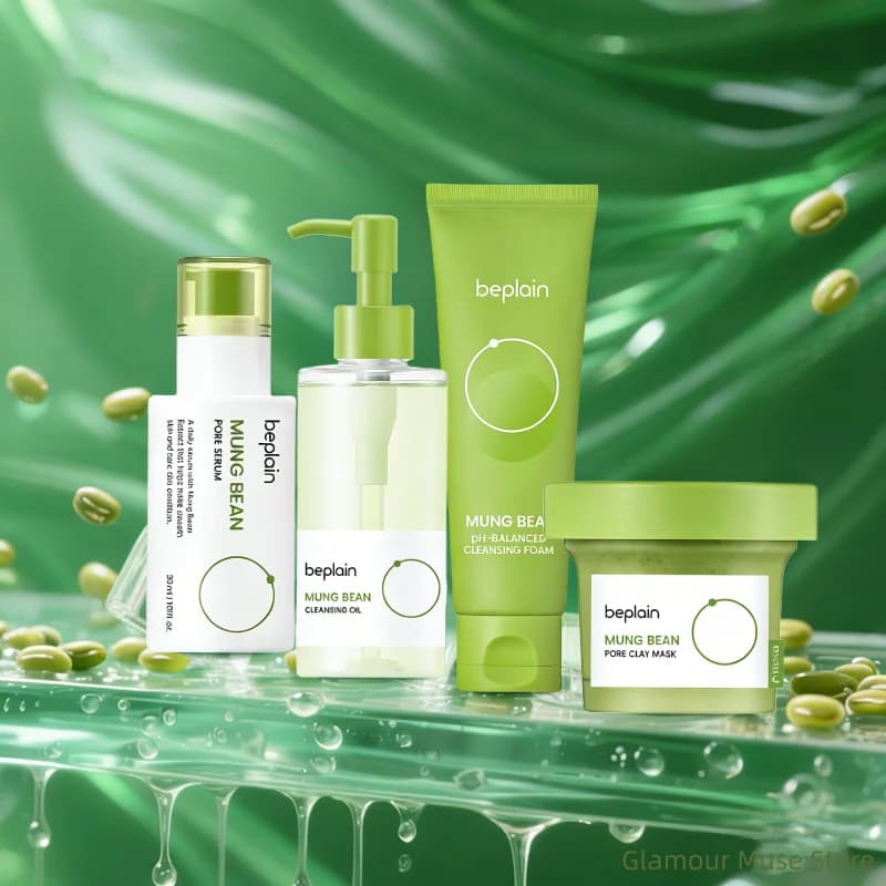 Produits de soin coréens BEPLAIN : Sérum pour les pores à base de haricot mungo, mousse nettoyante en profondeur, masque à l'argile pour nettoyer les pores du visage et huile démaquillante