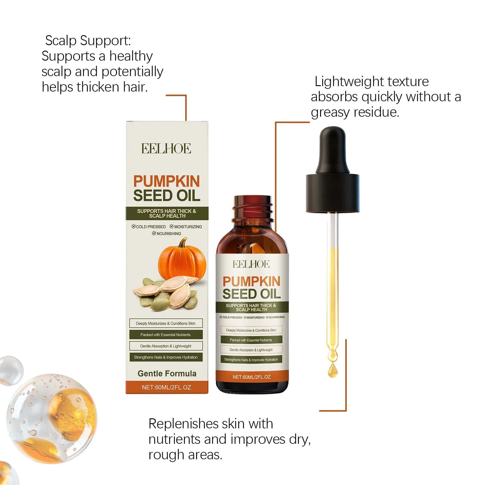 Huile essentielle de graines de citrouille, renforce les ongles, nourrit les cheveux, réparation éclaircissante, peau endommagée, huile nutritionnelle pour les ongles, soins pour la peau du visage et 