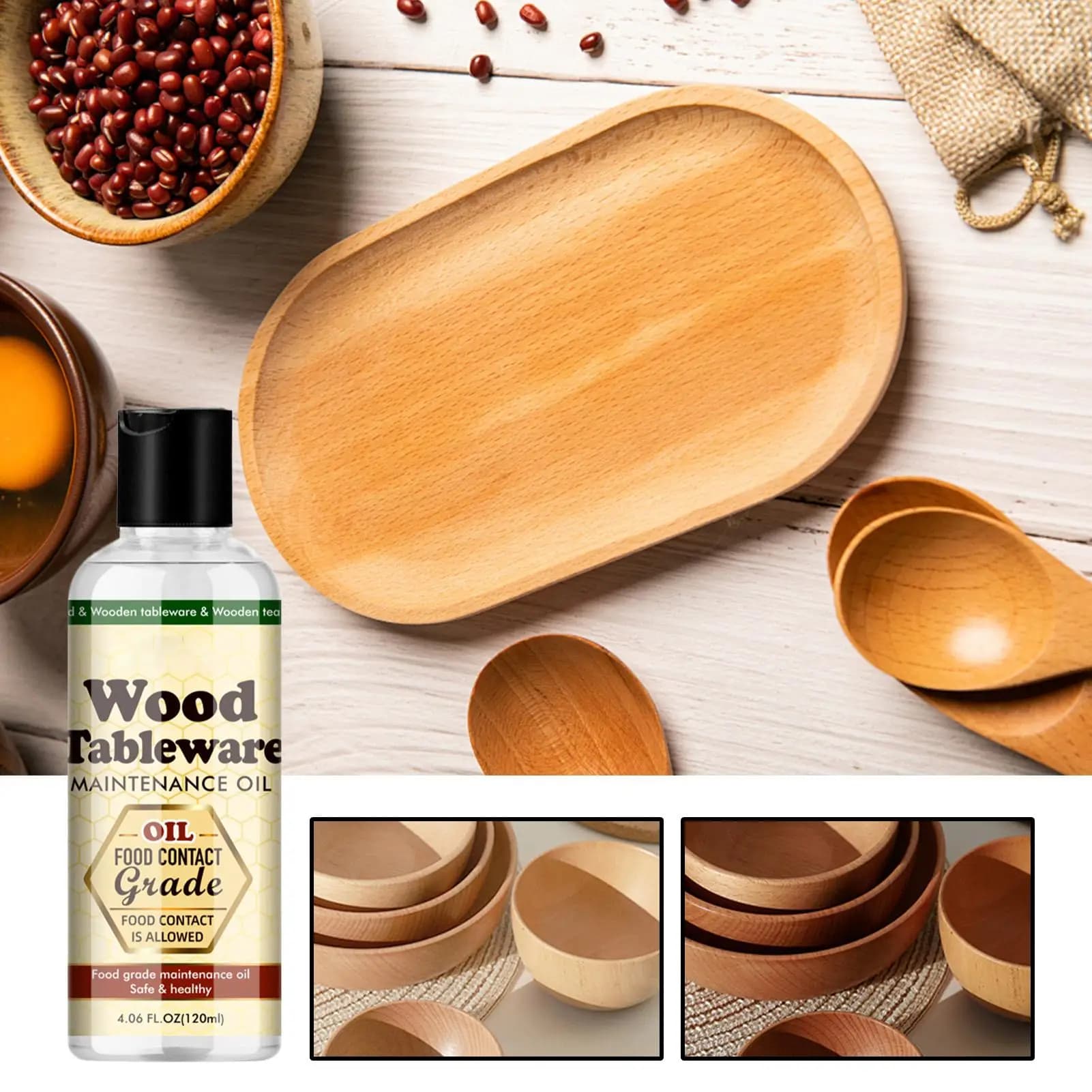 Planche à découper en bois, huile de revitalisant pour service à thé, huile d'entretien du bois pour meubles en bois, vaisselle, planches à découper 120ml