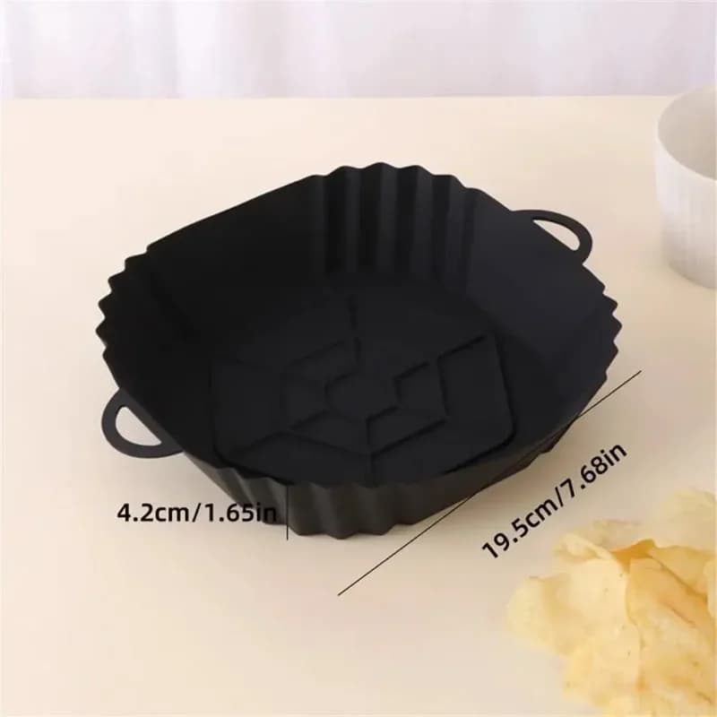 Plateau de pot de friteuse à air en silicone avec poignée, plaque de cuisson de friteuse à air carrée, revêtement de friteuse à air réutilisable pour la cuisson de cuisine 1 pièce