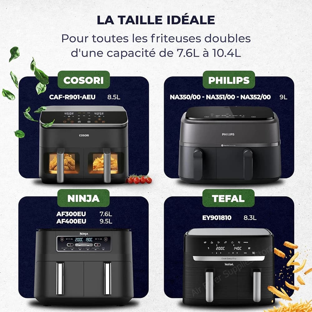 Accessoires de friteuse à Air pour Ninja AF400 AF300 DZ201, supports/papier/gants/tasse de muffins pour friteuse à air double Zone de 7,6 l à 9,5 l