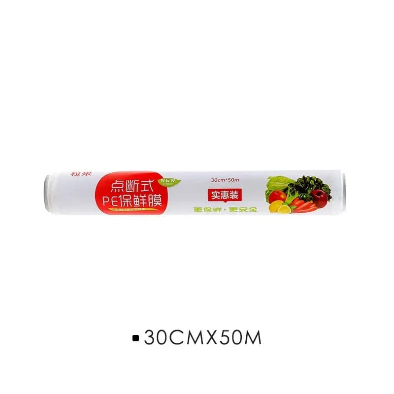 Rouleaux d'emballage alimentaire PE transparents 30/50M, Film jetable de conservation de la fraîcheur pour le réfrigérateur de cuisine et le stockage des aliments