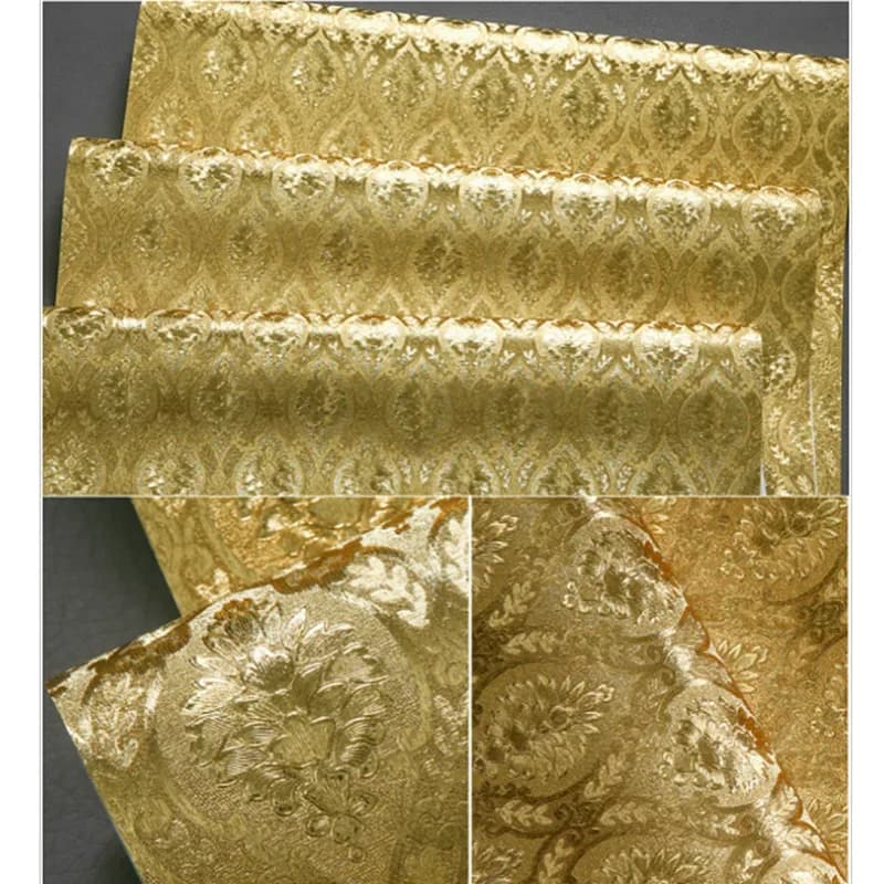 Luxe classique or papier peint rouleau chambre salon Relief mur feuille d'or de papel damassé fonds d'écran papier parede paillettes