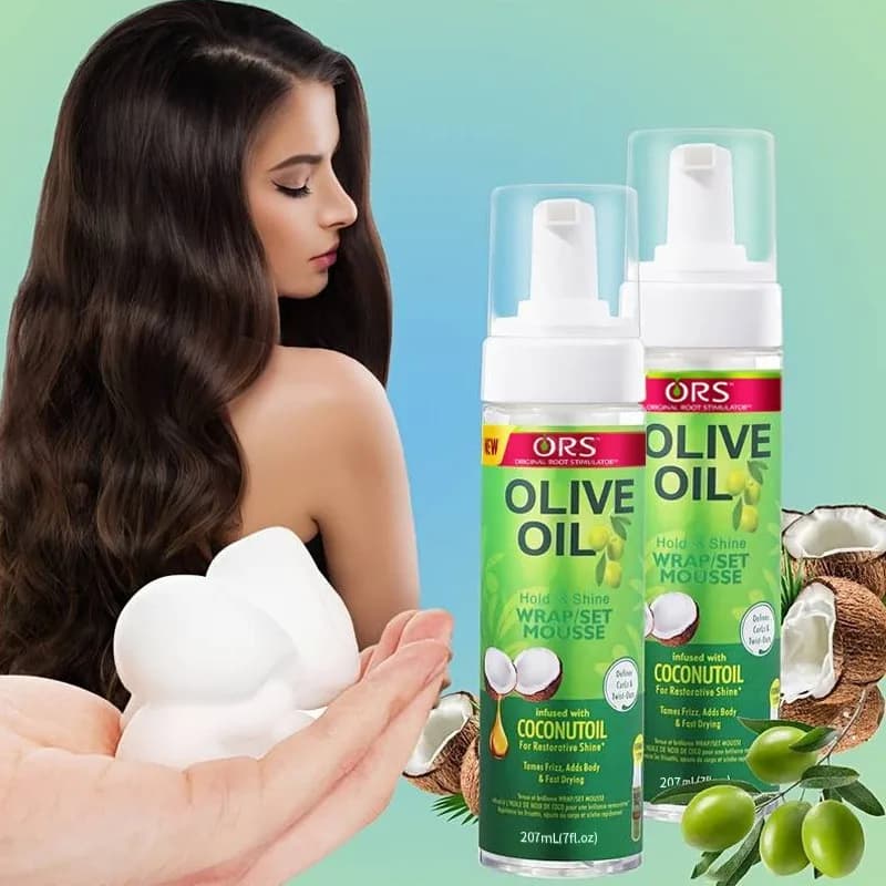 Mousse pour cheveux bouclés (207 ml) pour perruques, mousse coiffante à l'huile d'olive à tenue forte, mousse anti-frisottis pour coiffer les cheveux des femmes