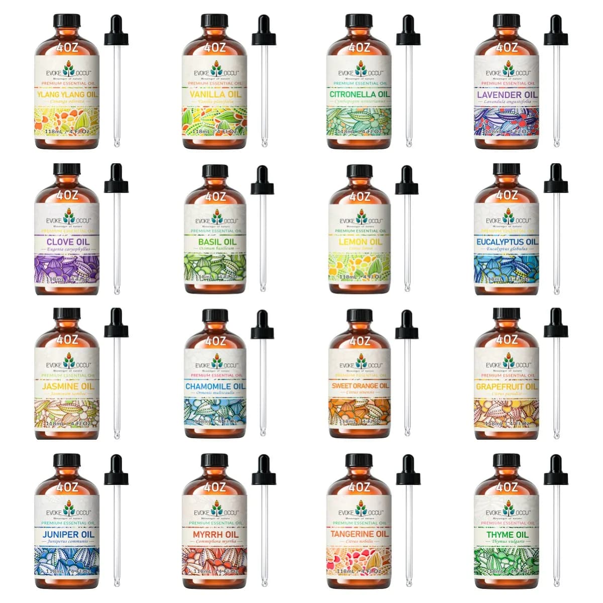 EVOKE OCCU 118ML/4 Fl.Oz. Huiles essentielles pures pour diffuseur de parfum, humidificateur, aromathérapie, massage, fabrication de bougies, savon, bain