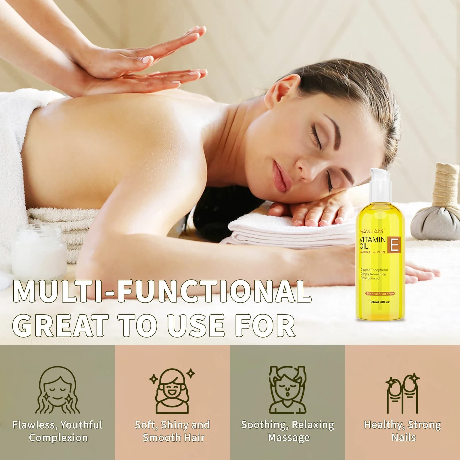 MAYJAM huile de vitamine E huile naturelle Pure pour les soins du visage et de la peau huile de Massage corporel pour les soins du corps 118ml 236ml huile essentielle hydrater