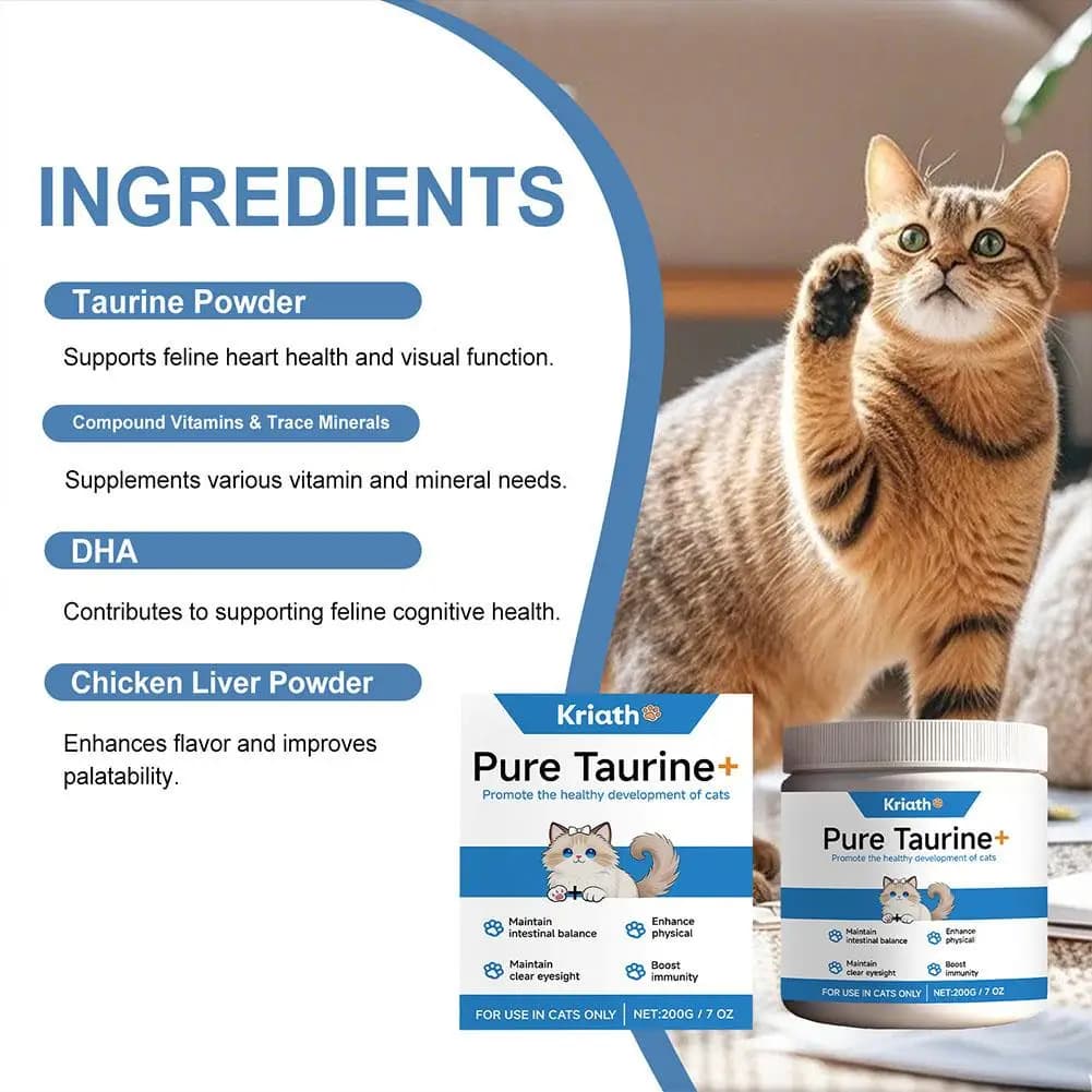 Poudre de taurine pour chat, soin des yeux et du cœur, complément alimentaire pour chatons et chats adultes, soutien du système immunitaire, additif alimentaire nutritif