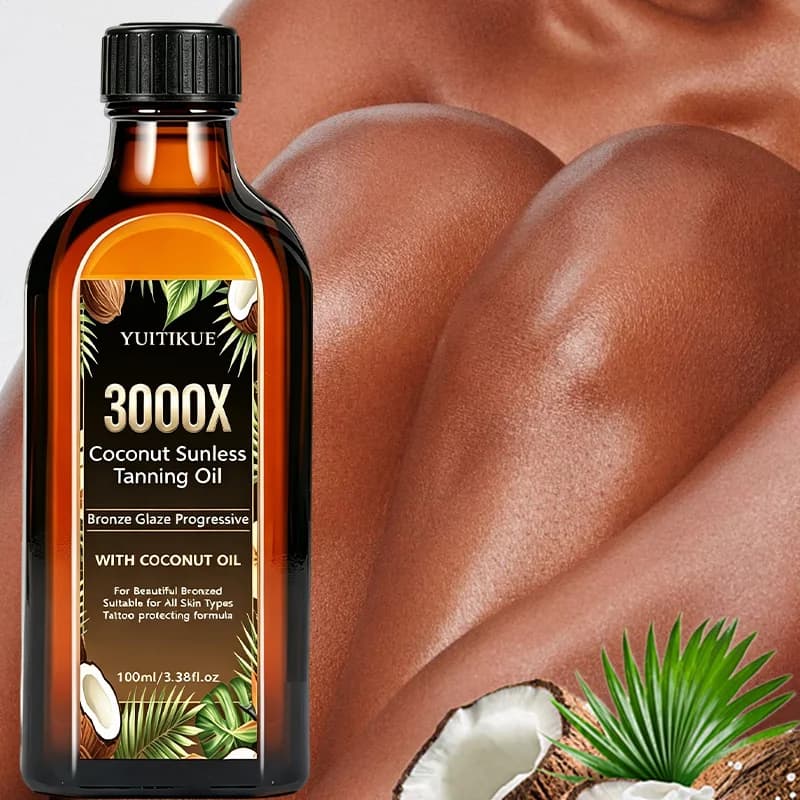 YUITIKUE 100ml 3000X Huile de Bronzage Sans Soleil à la Noix de Coco, Bronzage Progressif, Éclat Bronze, Tous Types de Peau, Autobronzant