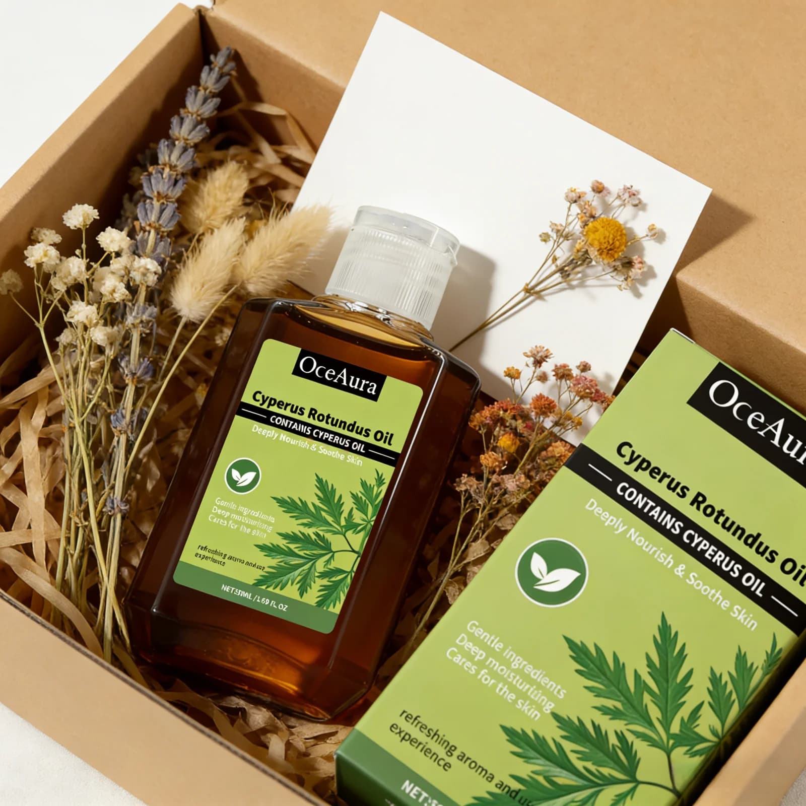 Huile de Cyperus Rotundus OceAura, hydratation intense, réparation de la peau, apaisement, amélioration des rougeurs, huile de massage non grasse pour le soin du corps, 50 ml