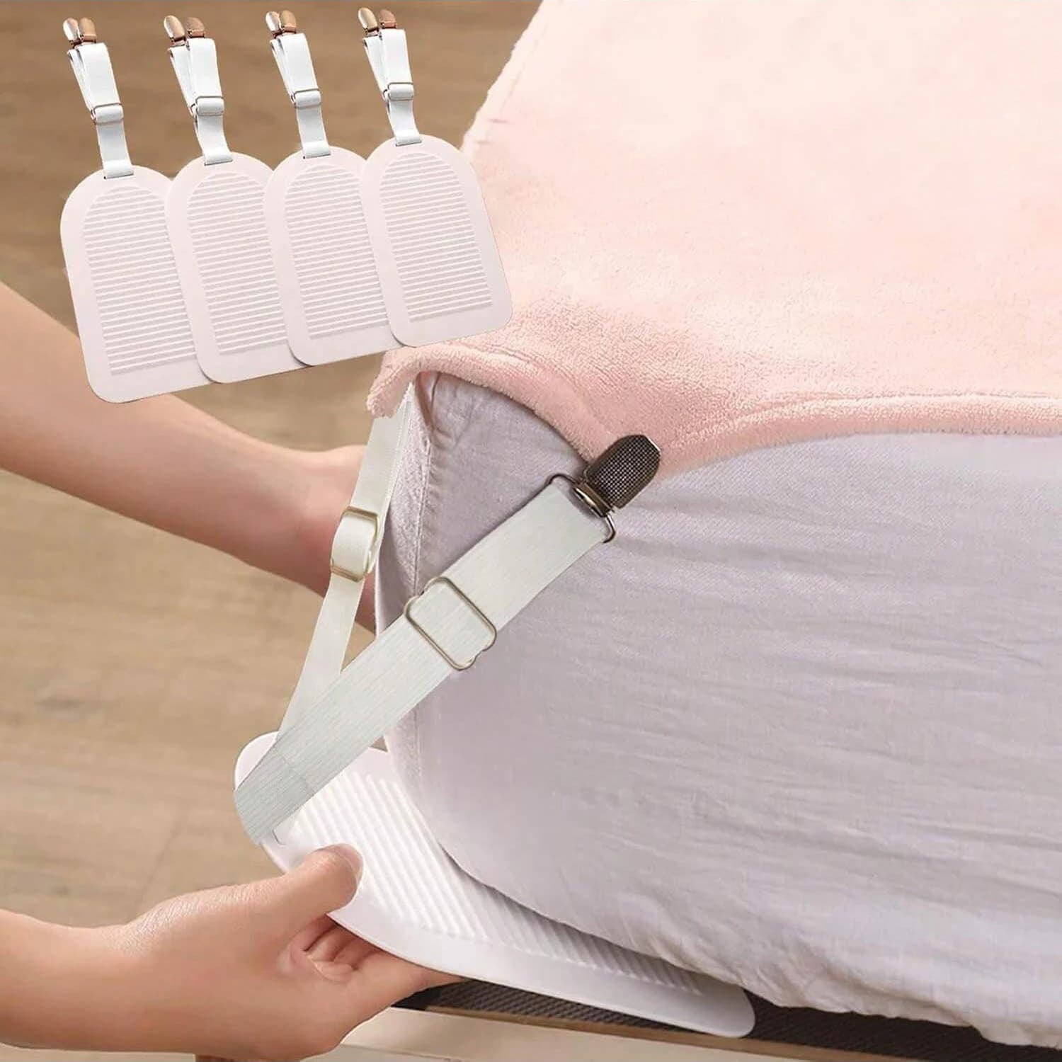 Clips pour drap de lit, sangles de support de drap de lit réglables, ensemble de 4 Clips de literie élastiques, attaches pour maison, hôtel