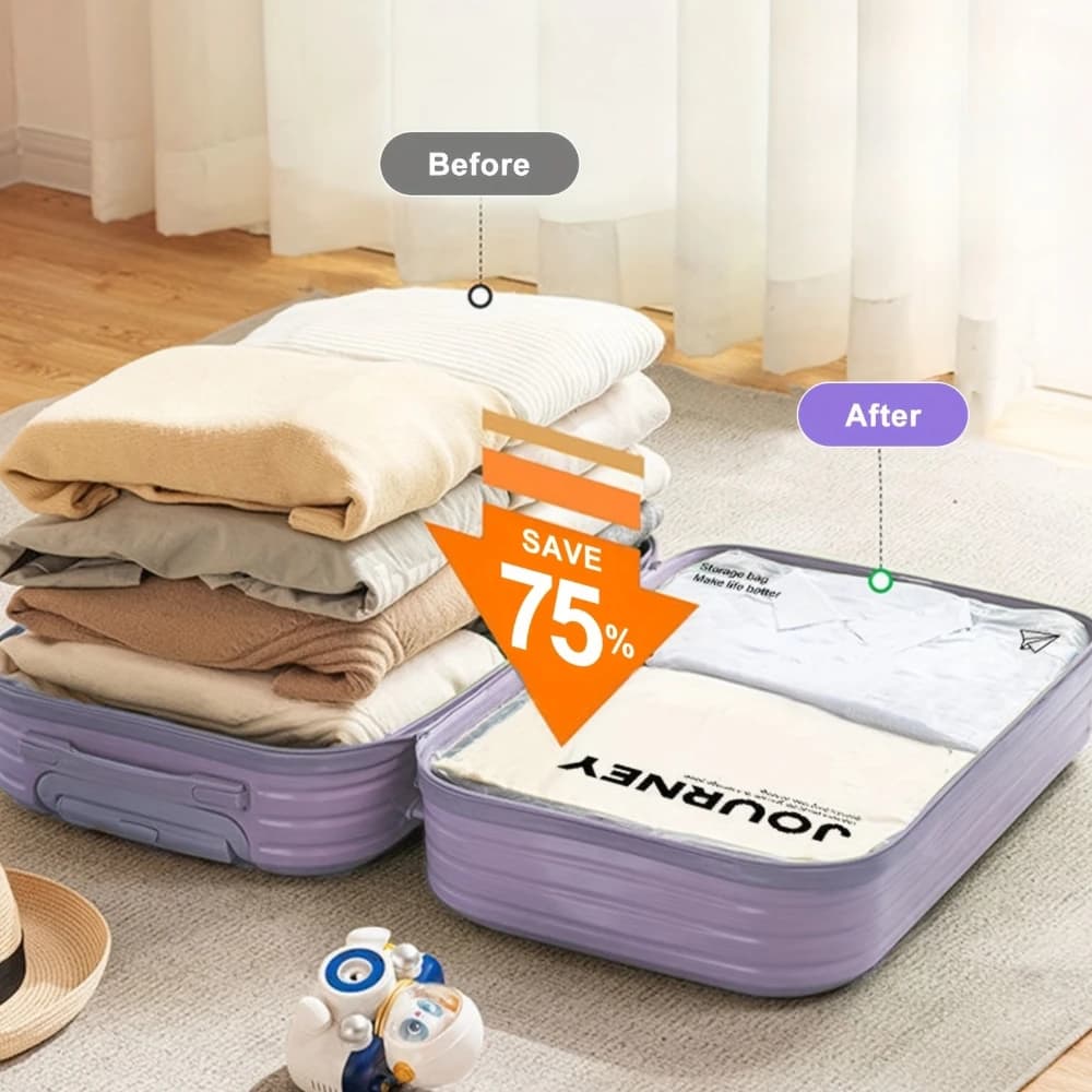 Sacs de Compression enroulables, 2 pièces/paquet, sac de rangement sous vide réutilisable pour organisateur de voyage, gain de place dans la valise, aucune pompe requise