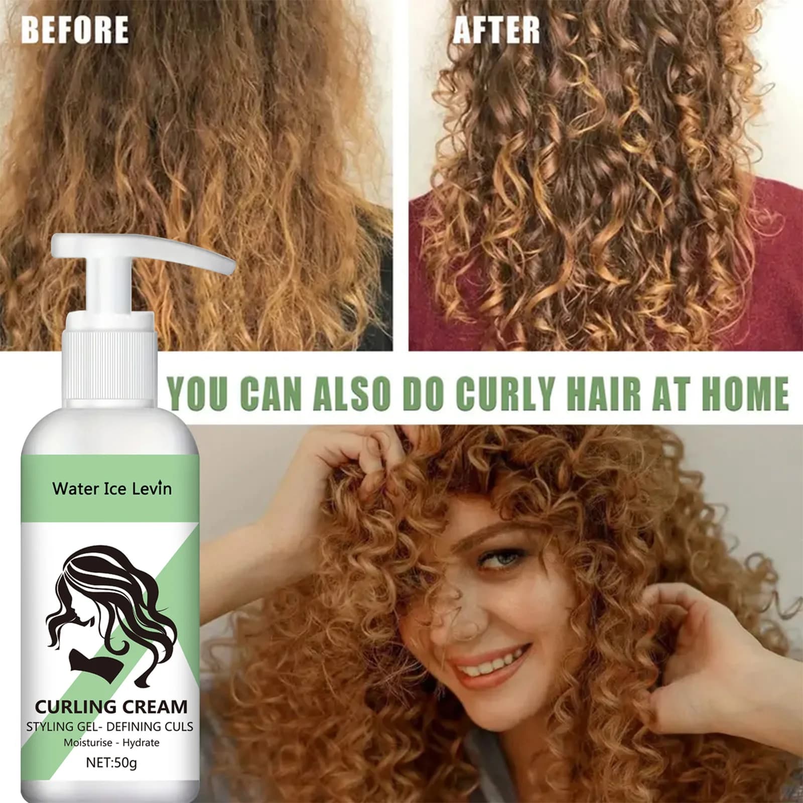 Crème à friser en gel coiffant bouclé – Definir, hydrate et hydrate les boucles pour les coiffures rebondissantes et brillantes avec la kératine et la biotine